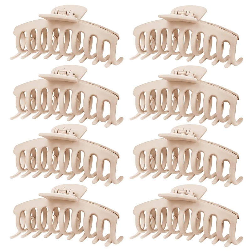 TOCESS Hair Claw Clips for Women - 8PK Large Neutral Matte Jumbo Hair Clips for Thick, Thin, Long, Short, Curly Hair Girls, Big Jaw Clip Set for Daily Use (Cream Beige) - Image 1